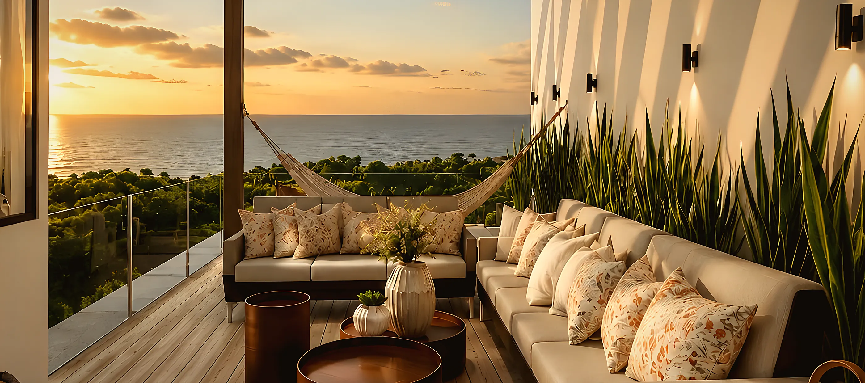 Terraza con pérgola frente al Atlántico